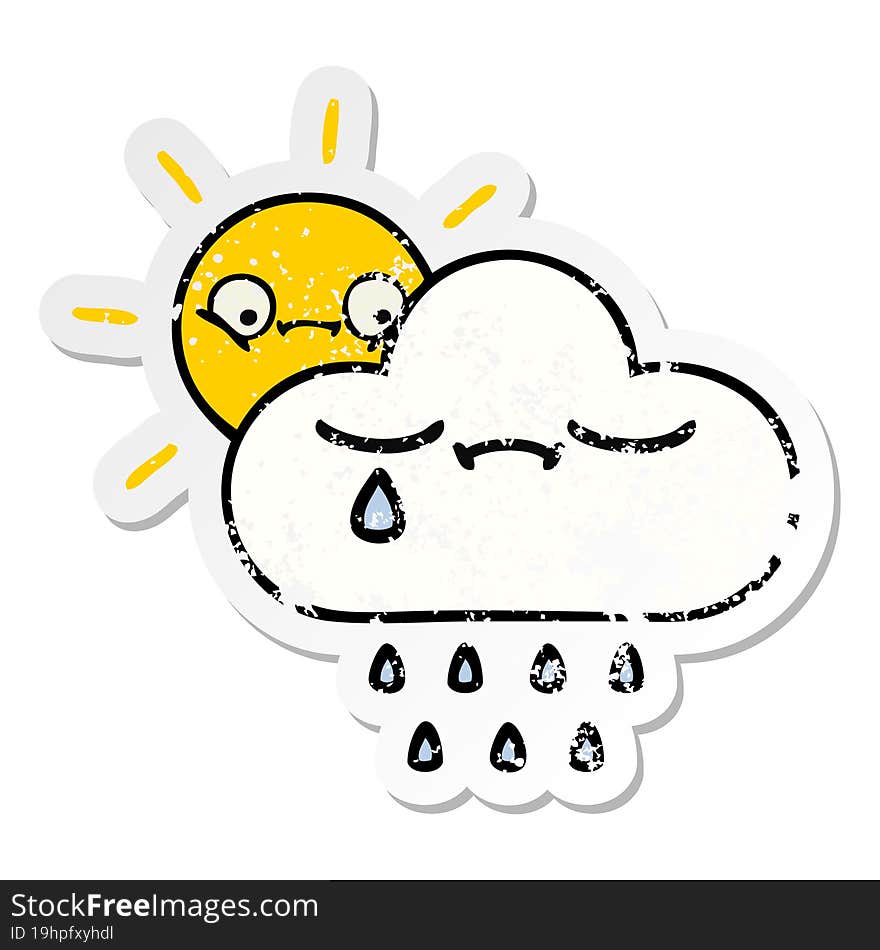 Distressed Sticker Of A Cute Cartoon Sunshine And Rain Cloud