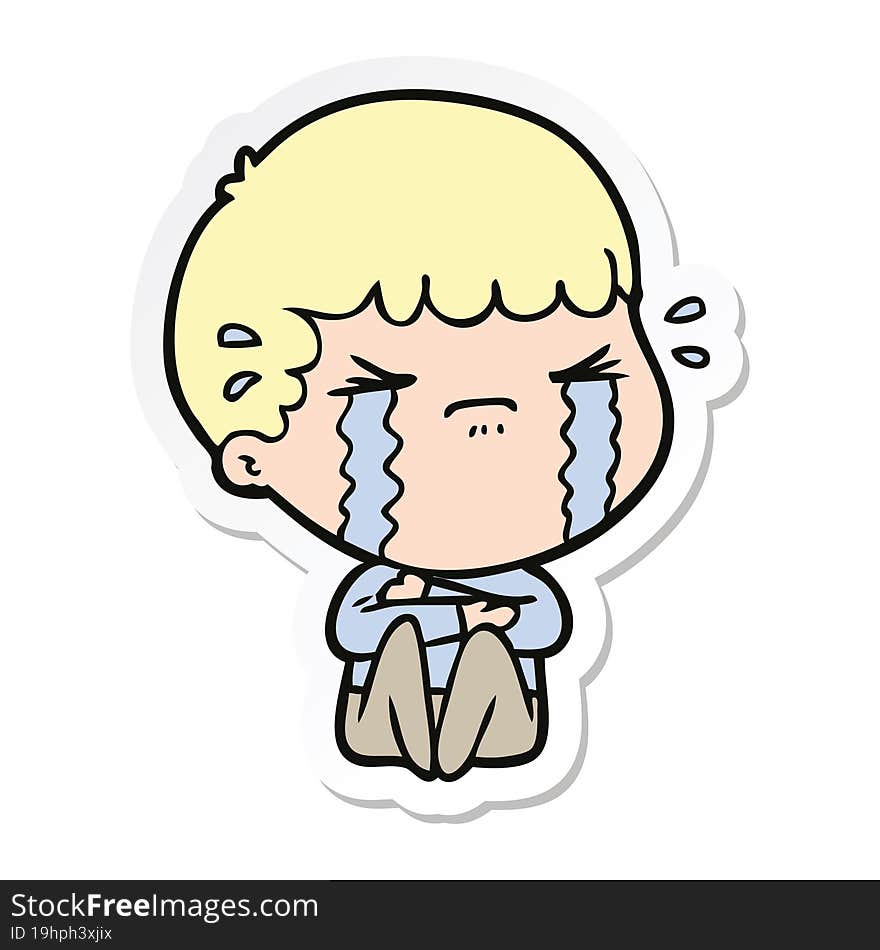 sticker of a cartoon man crying