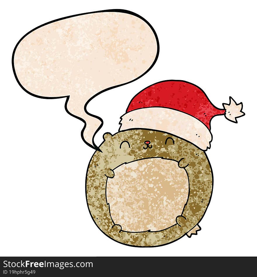 cute cartoon christmas bear with speech bubble in retro texture style