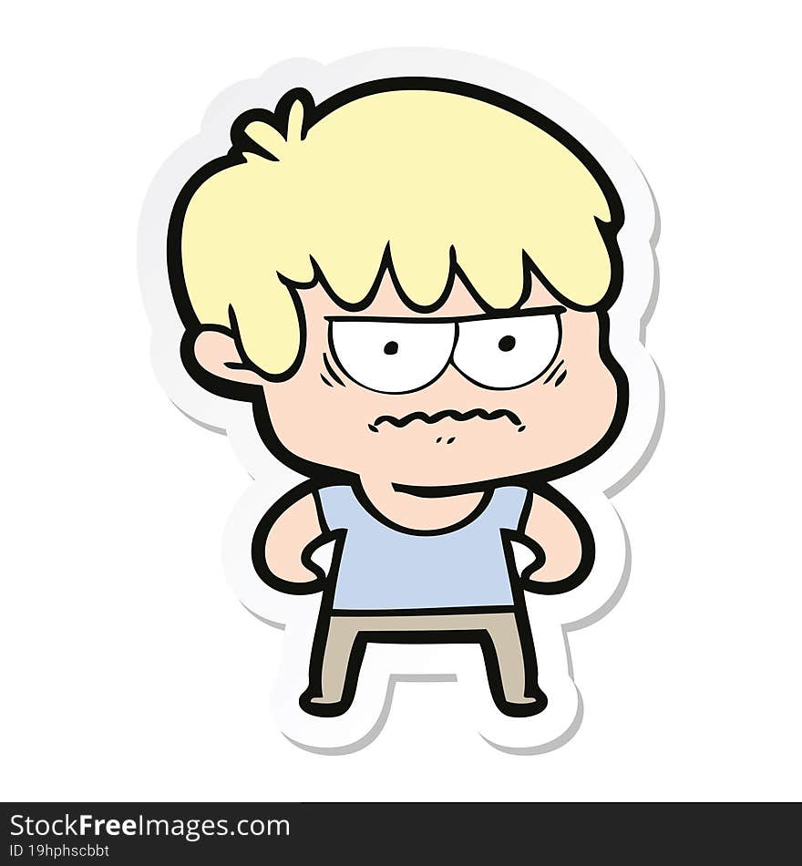 sticker of a annoyed cartoon boy