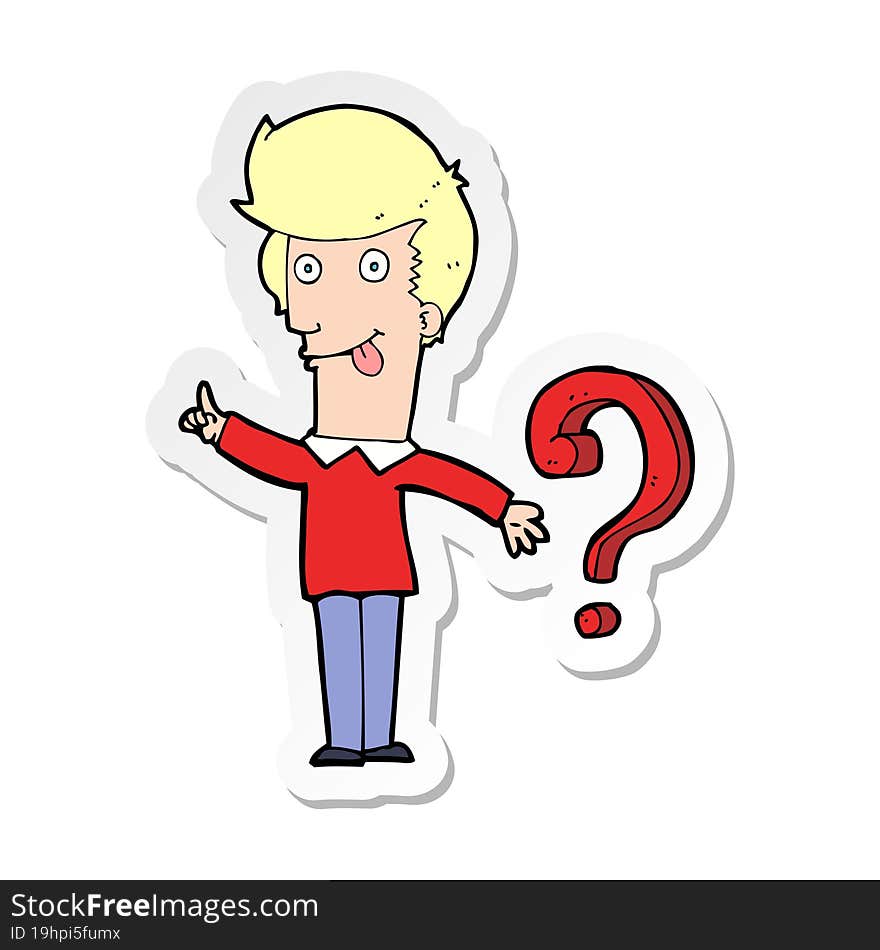 sticker of a cartoon man with question