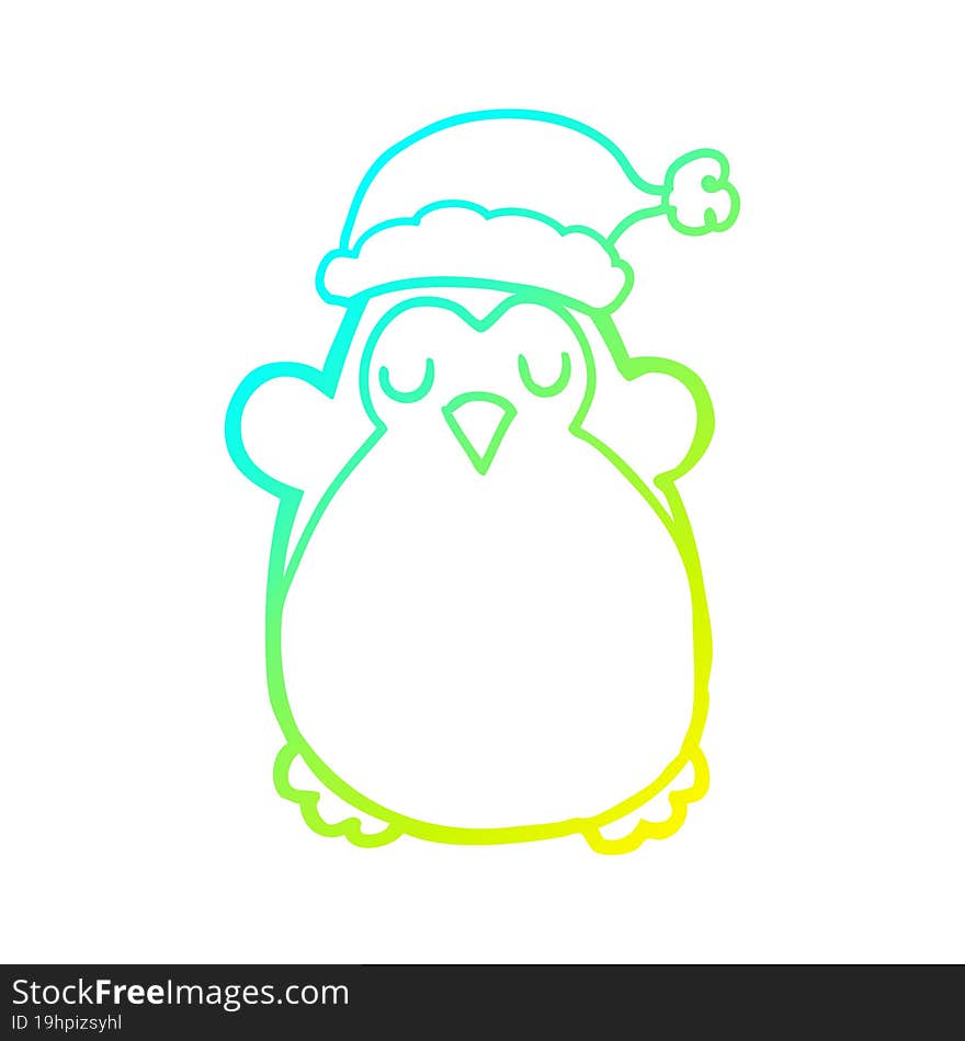 cold gradient line drawing cute christmas penguin