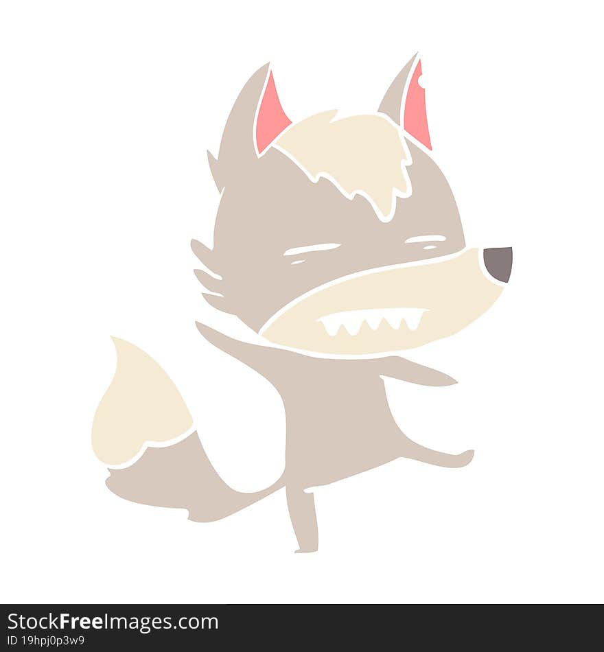 flat color style cartoon wolf showing teeth