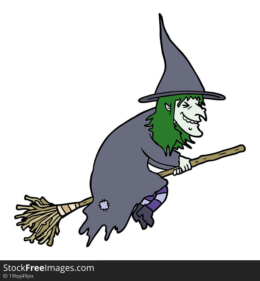 cartoon witch on broom. cartoon witch on broom