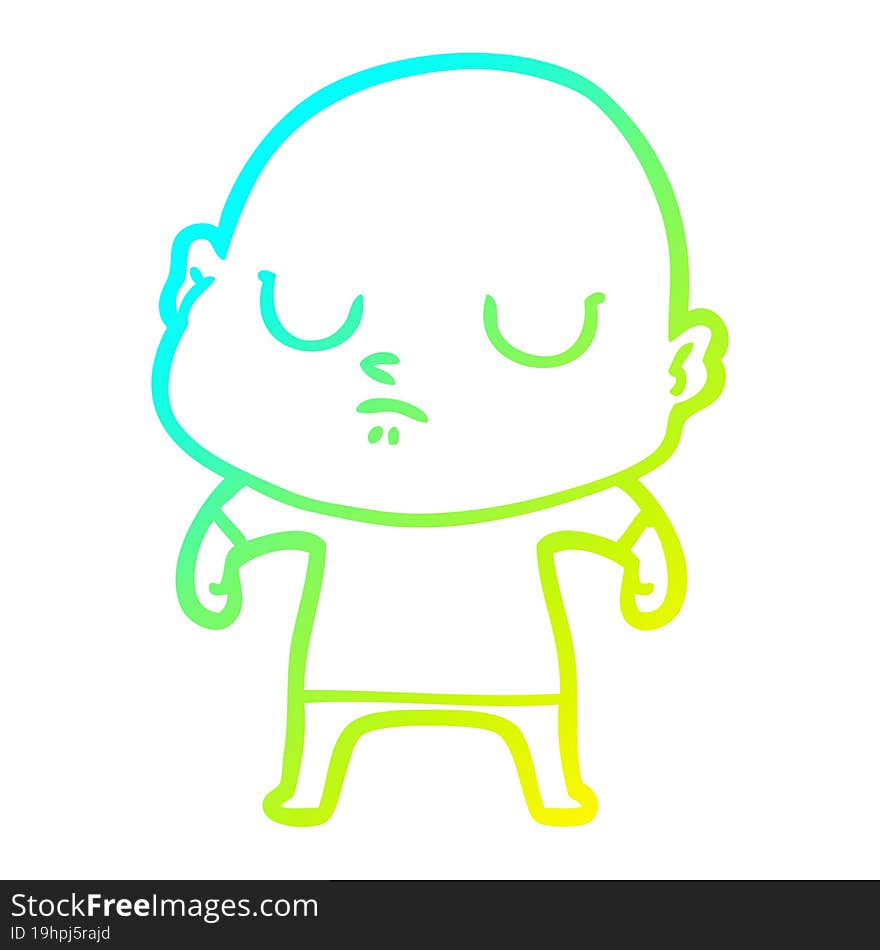 cold gradient line drawing cartoon bald man