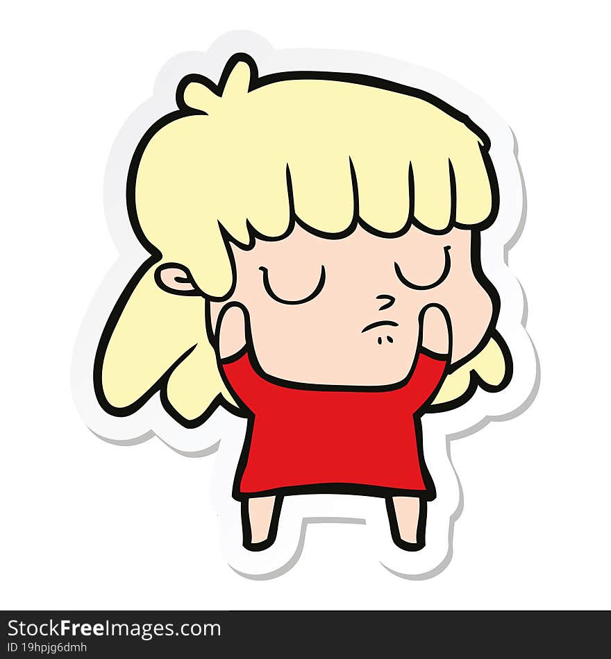 sticker of a cartoon indifferent woman