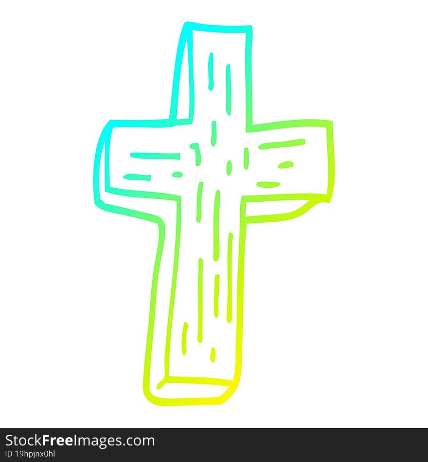 cold gradient line drawing cartoon wooden cross