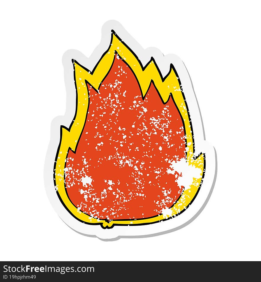 distressed sticker of a cartoon fire