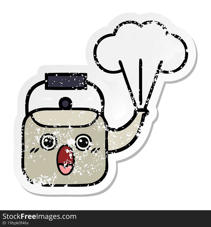 distressed sticker of a cute cartoon steaming kettle