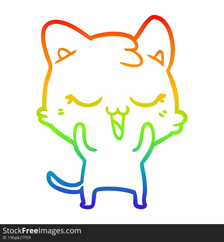 rainbow gradient line drawing of a cartoon cat