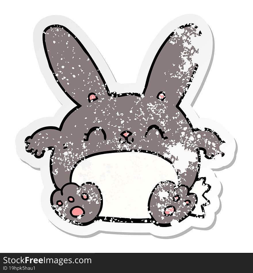 distressed sticker of a cartoon rabbit