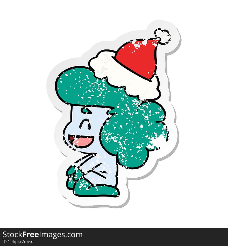 hand drawn christmas distressed sticker cartoon of kawaii ghost