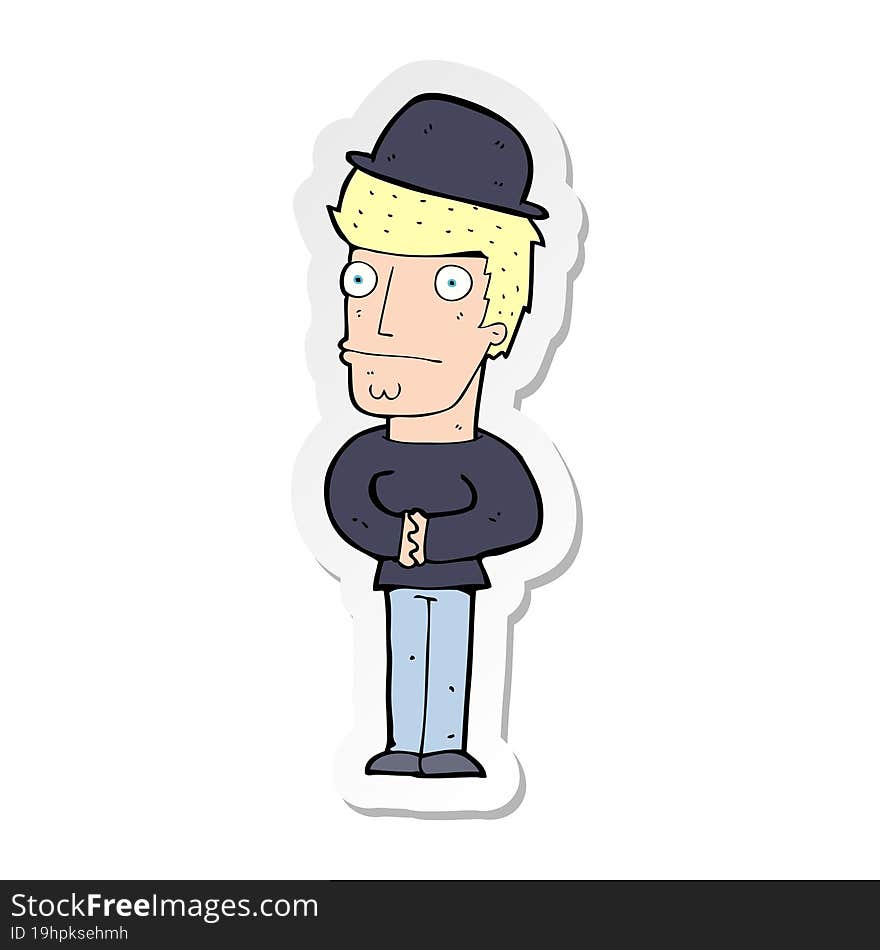 sticker of a cartoon worried man wearing hat