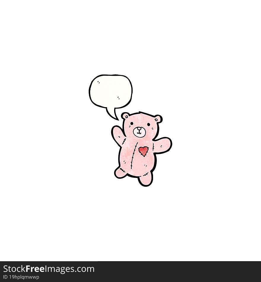 cartoon pink teddy bear with speech bubble