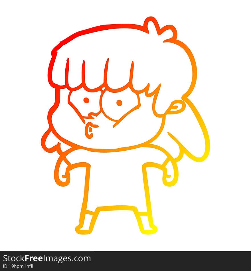 warm gradient line drawing cartoon whistling girl