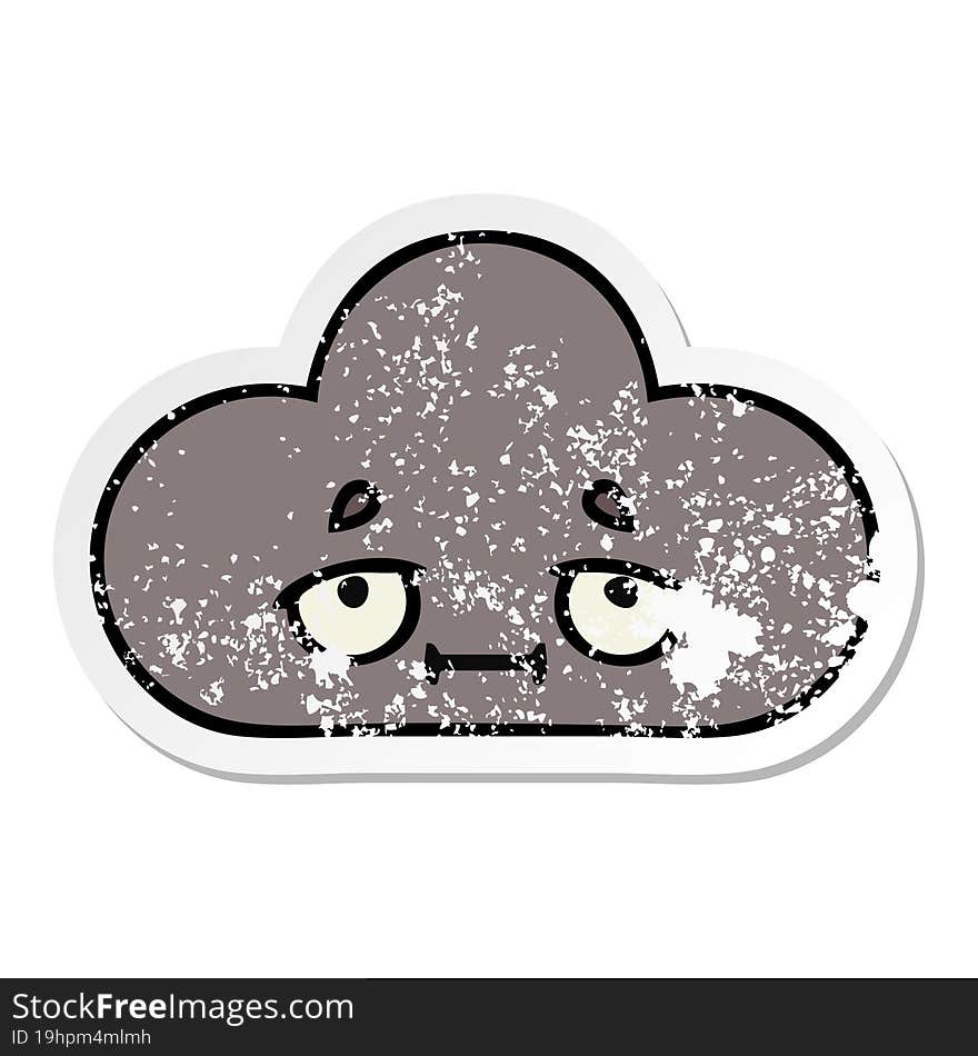 distressed sticker of a cute cartoon storm cloud