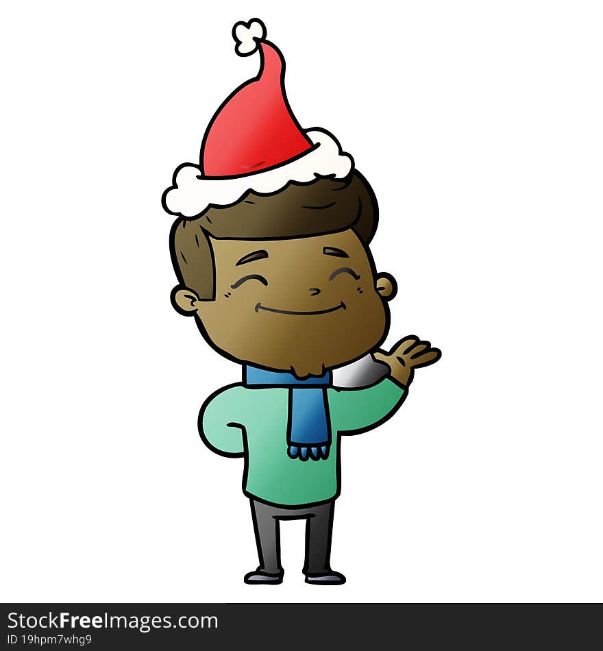 happy gradient cartoon of a man wearing santa hat