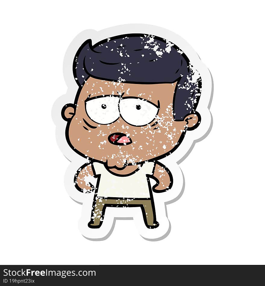 distressed sticker of a cartoon tired man