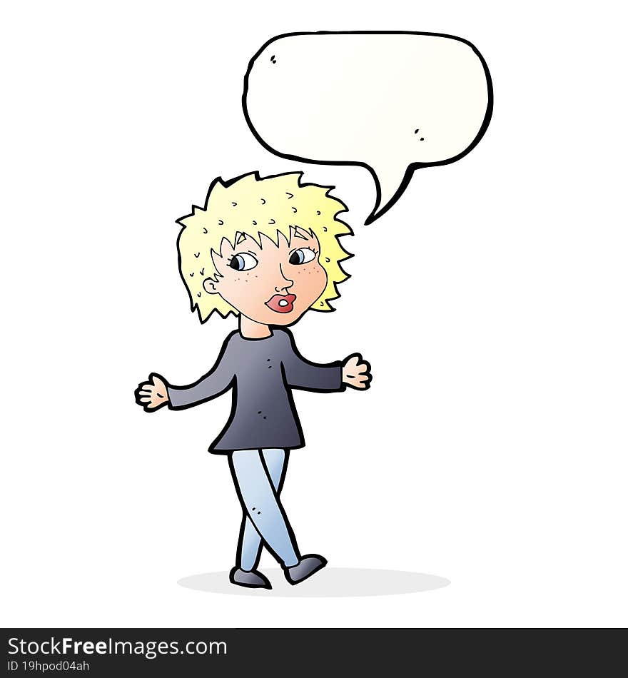 cartoon woman with no worries with speech bubble