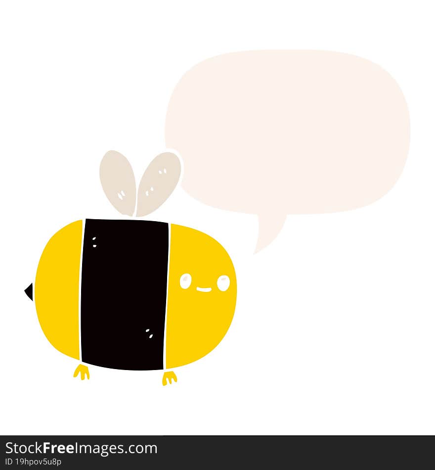 cute cartoon bee with speech bubble in retro style