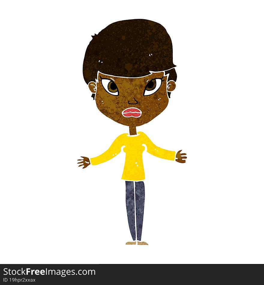 cartoon woman shrugging shoulders