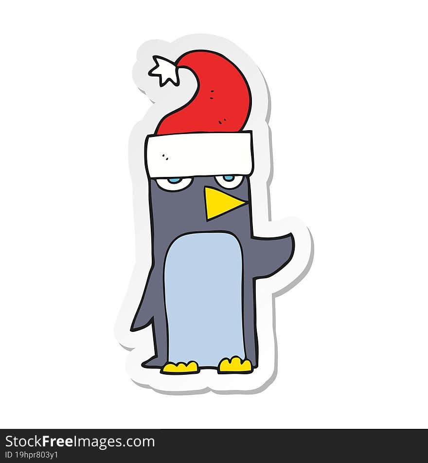 sticker of a cartoon penguin in christmas hat