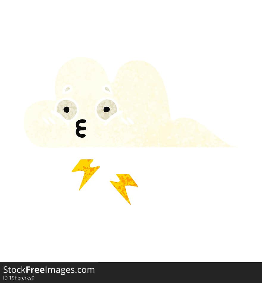 retro illustration style cartoon thunder cloud