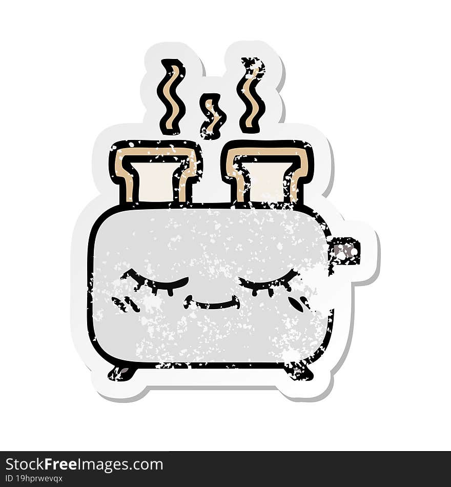 distressed sticker of a cute cartoon of a toaster