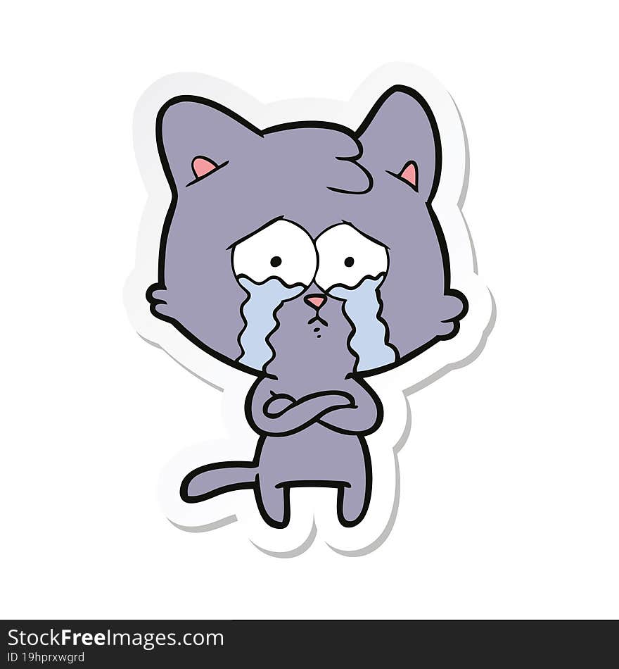 sticker of a cartoon crying cat