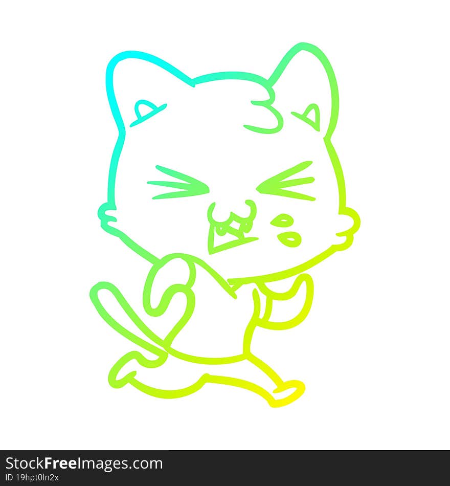 Cold Gradient Line Drawing Cartoon Cat Hissing