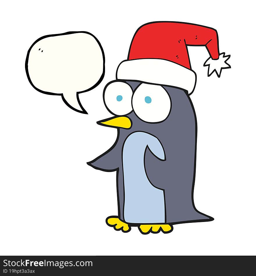 freehand drawn speech bubble cartoon christmas penguin