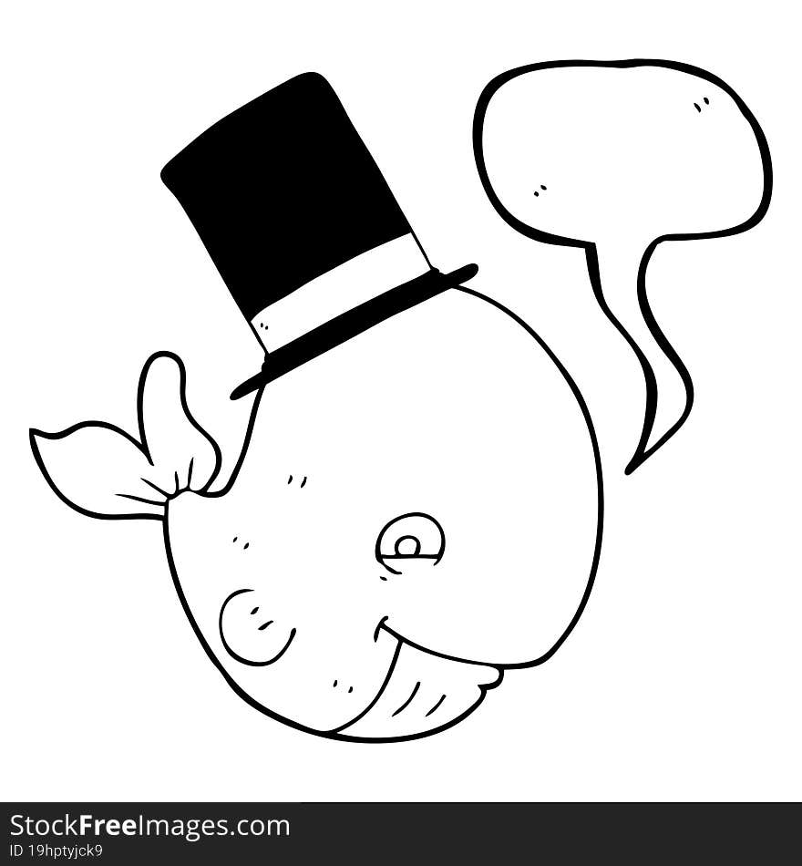 speech bubble cartoon whale in top hat