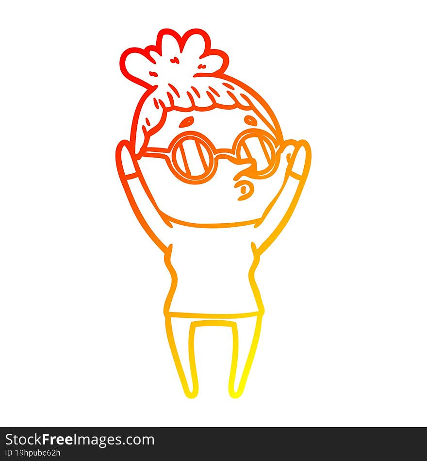 Warm Gradient Line Drawing Cartoon Woman Wearing Glasses