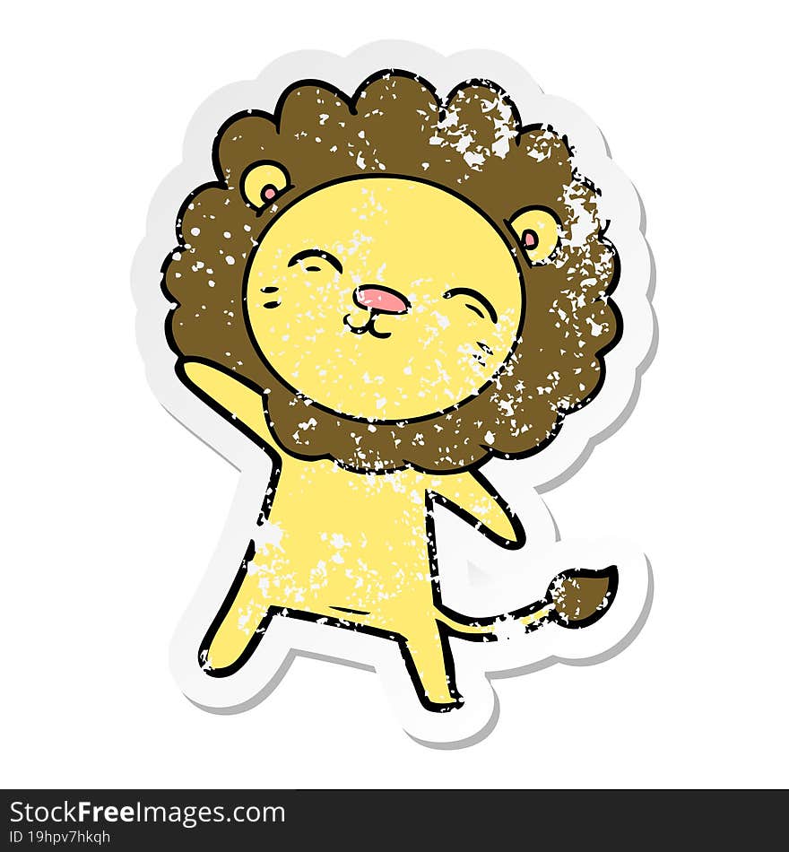 distressed sticker of a cartoon lion