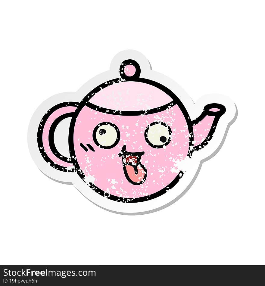 Distressed Sticker Of A Cute Cartoon Teapot