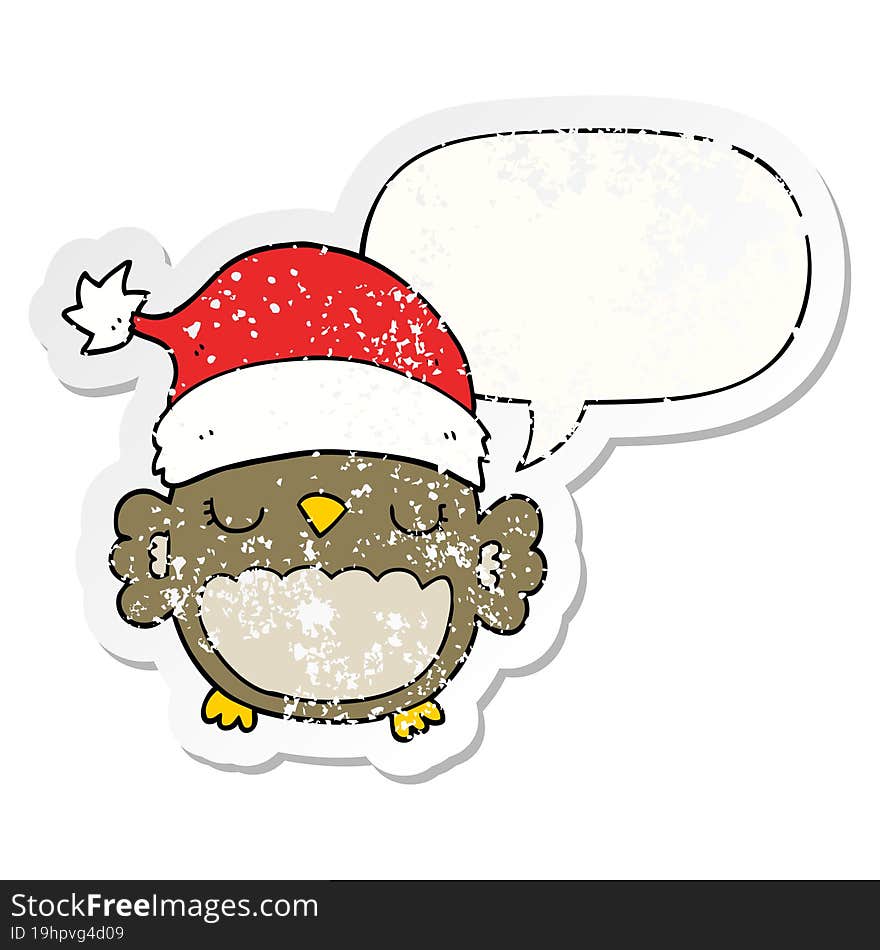 cute christmas owl and speech bubble distressed sticker