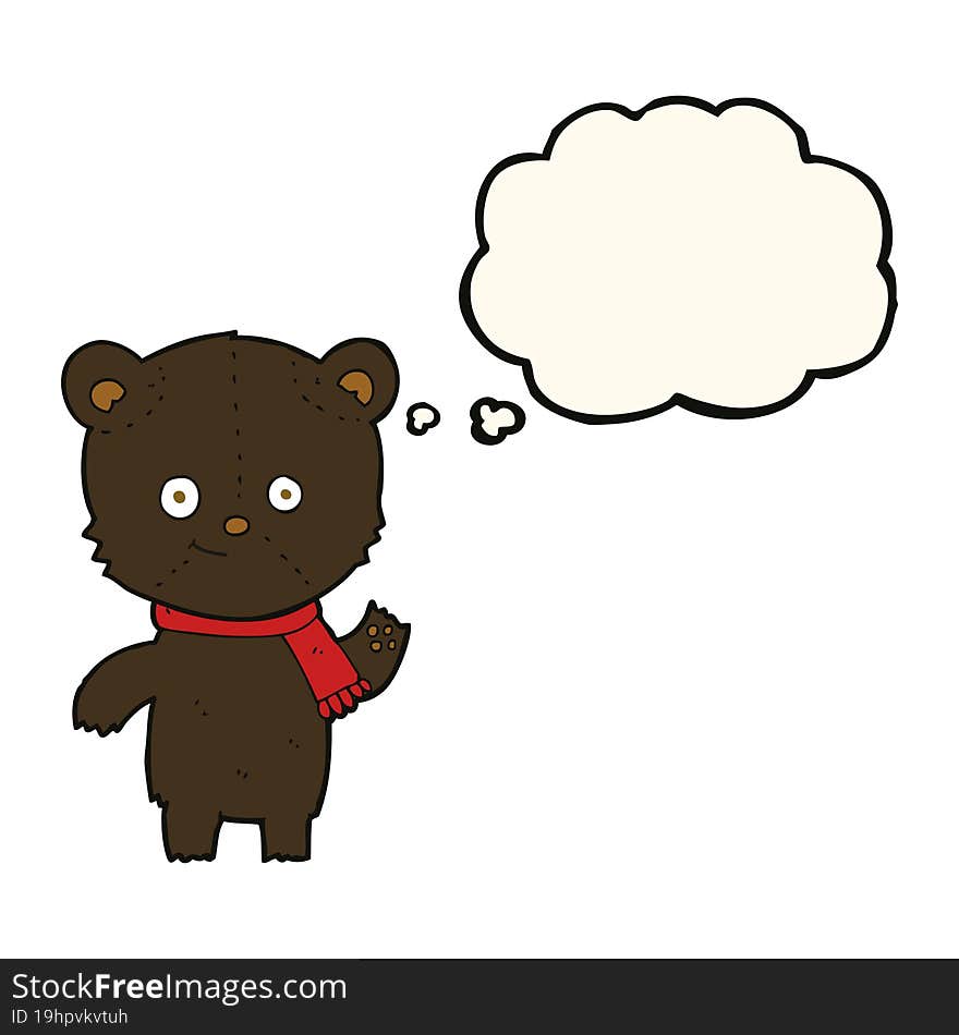 cartoon black bear waving with thought bubble