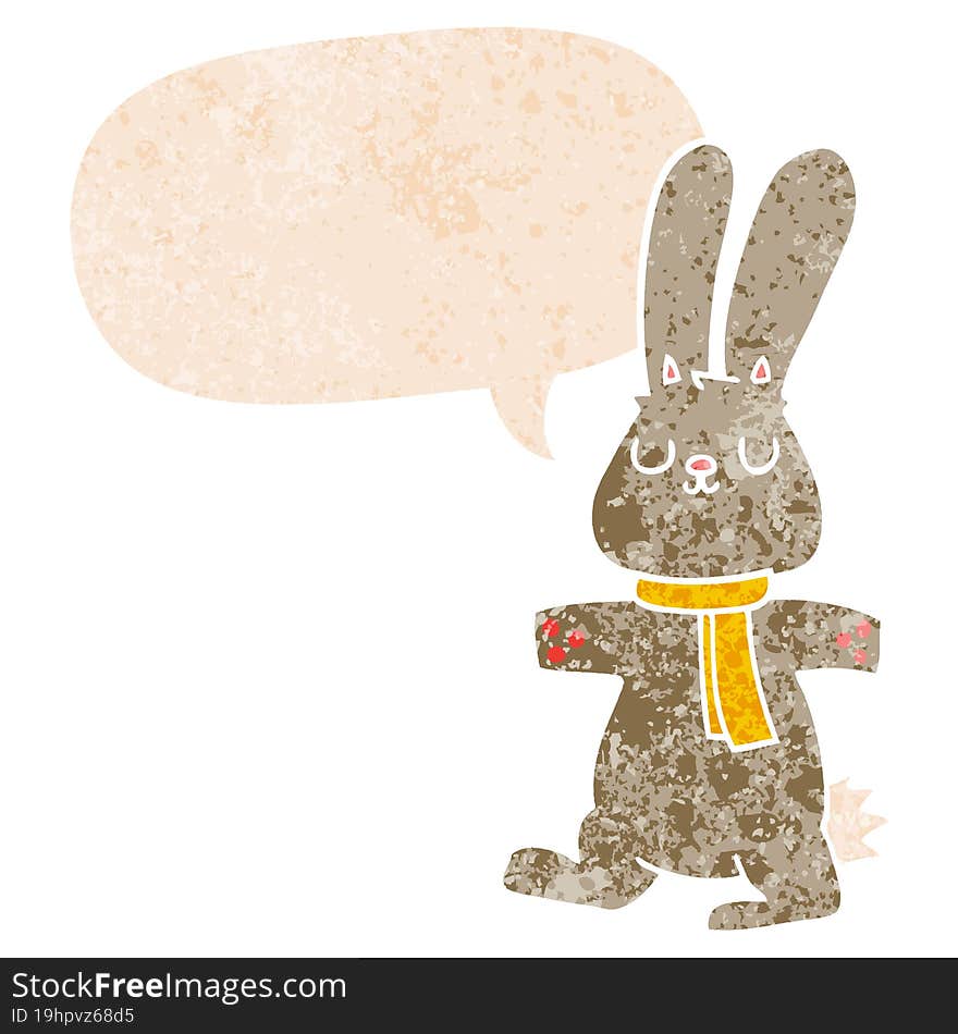 Cartoon Rabbit And Speech Bubble In Retro Textured Style