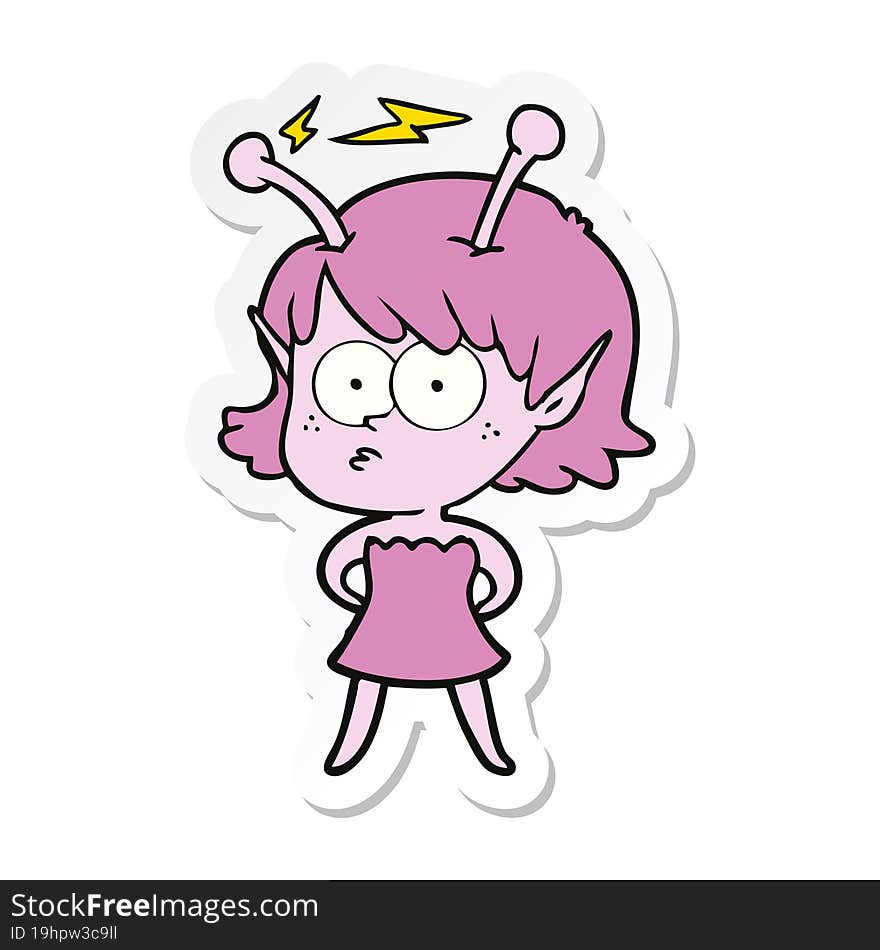 sticker of a cartoon alien girl