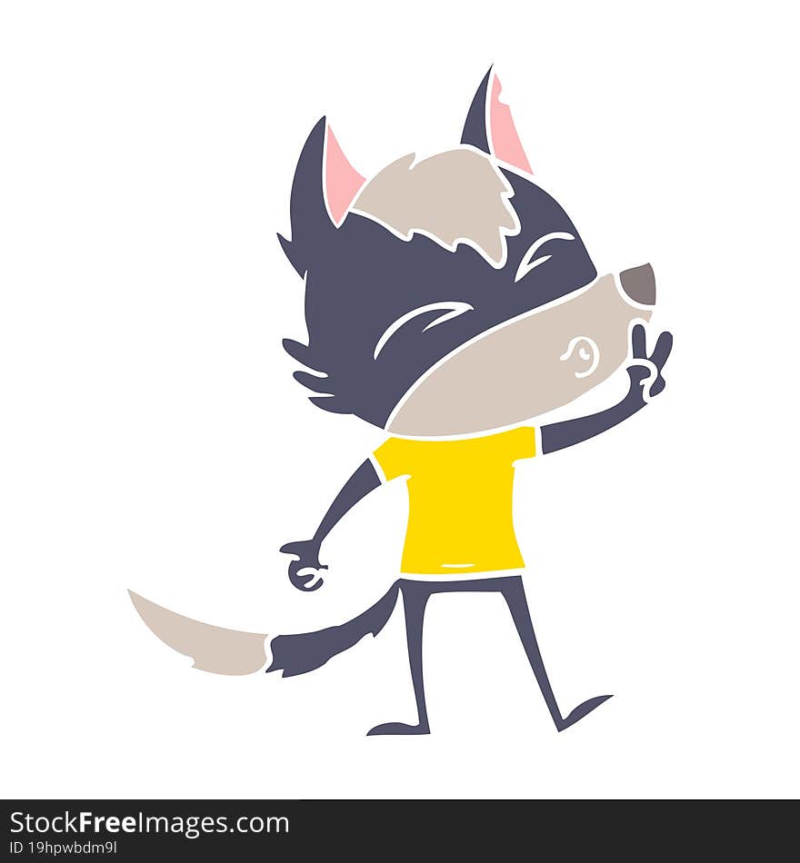 flat color style cartoon wolf whistling