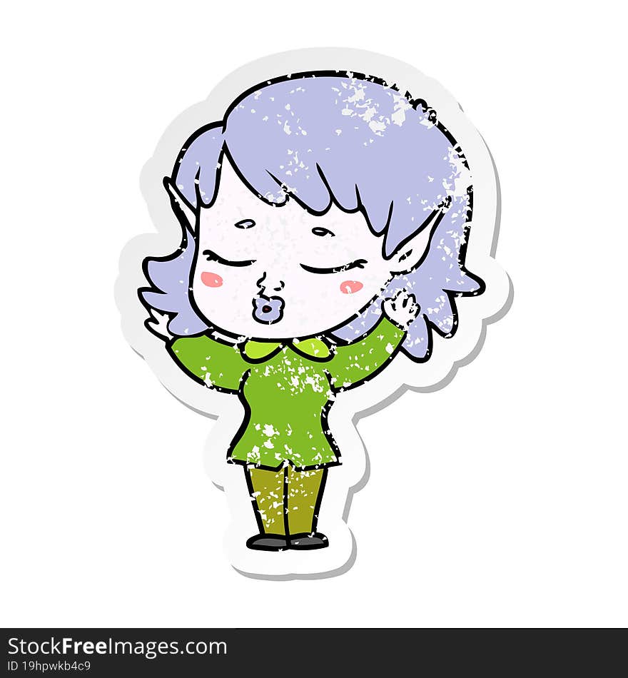 distressed sticker of a pretty cartoon elf girl