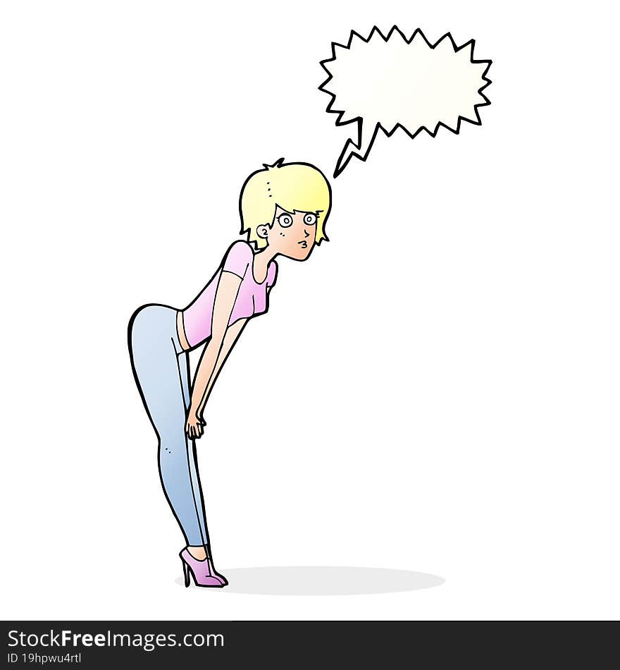 Cartoon Woman Looking At Something With Speech Bubble