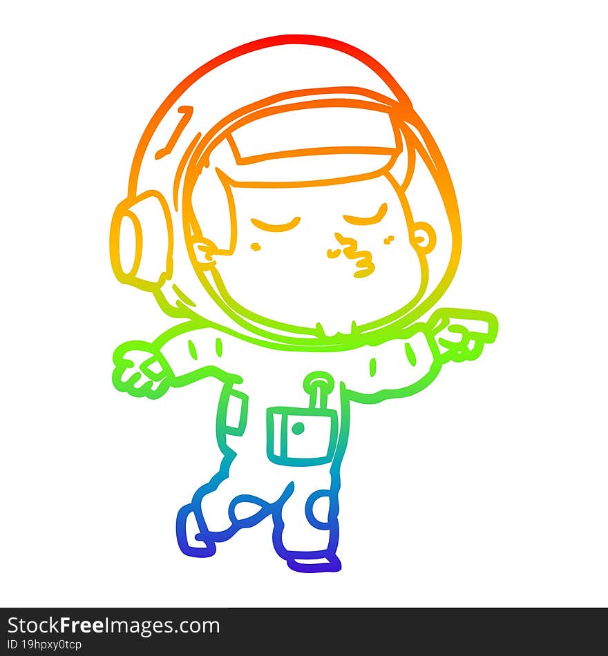 rainbow gradient line drawing of a cartoon confident astronaut