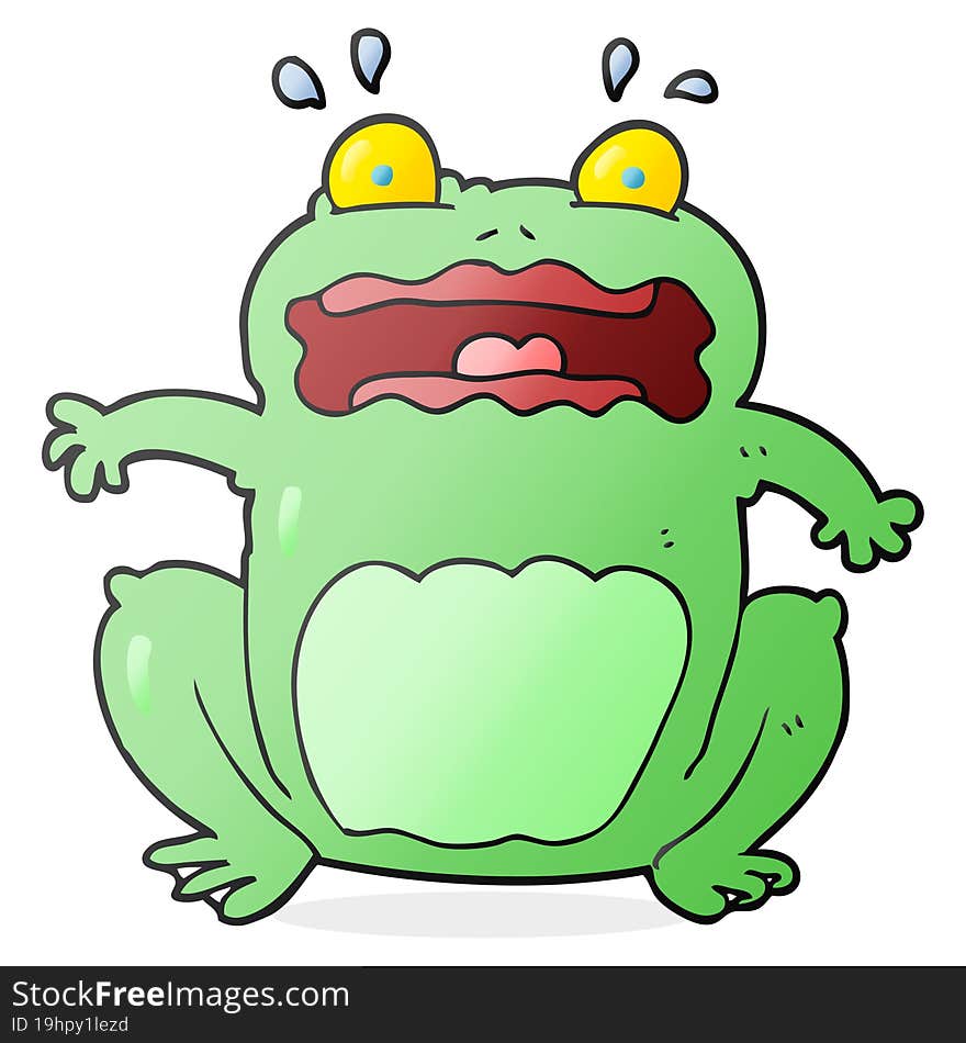 freehand drawn cartoon funny frightened frog