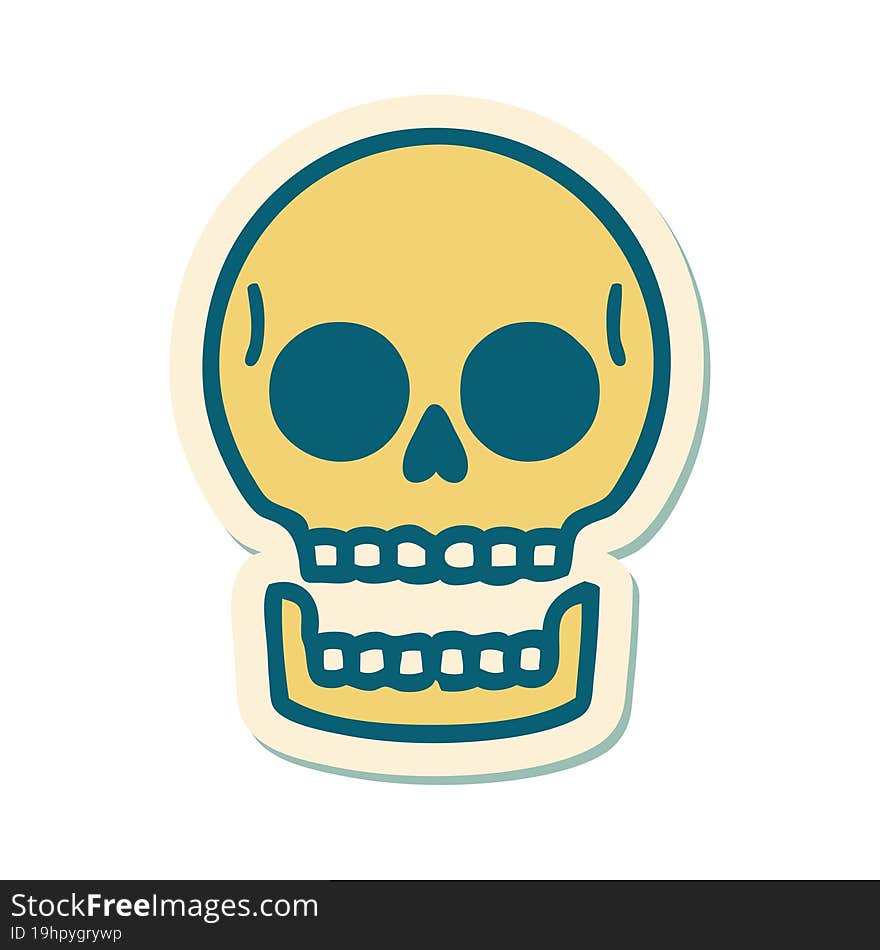 sticker of tattoo in traditional style of a skull. sticker of tattoo in traditional style of a skull