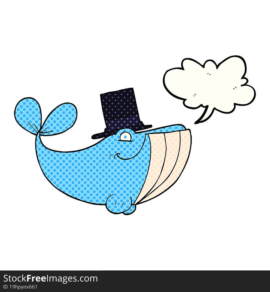 comic book speech bubble cartoon whale wearing top hat