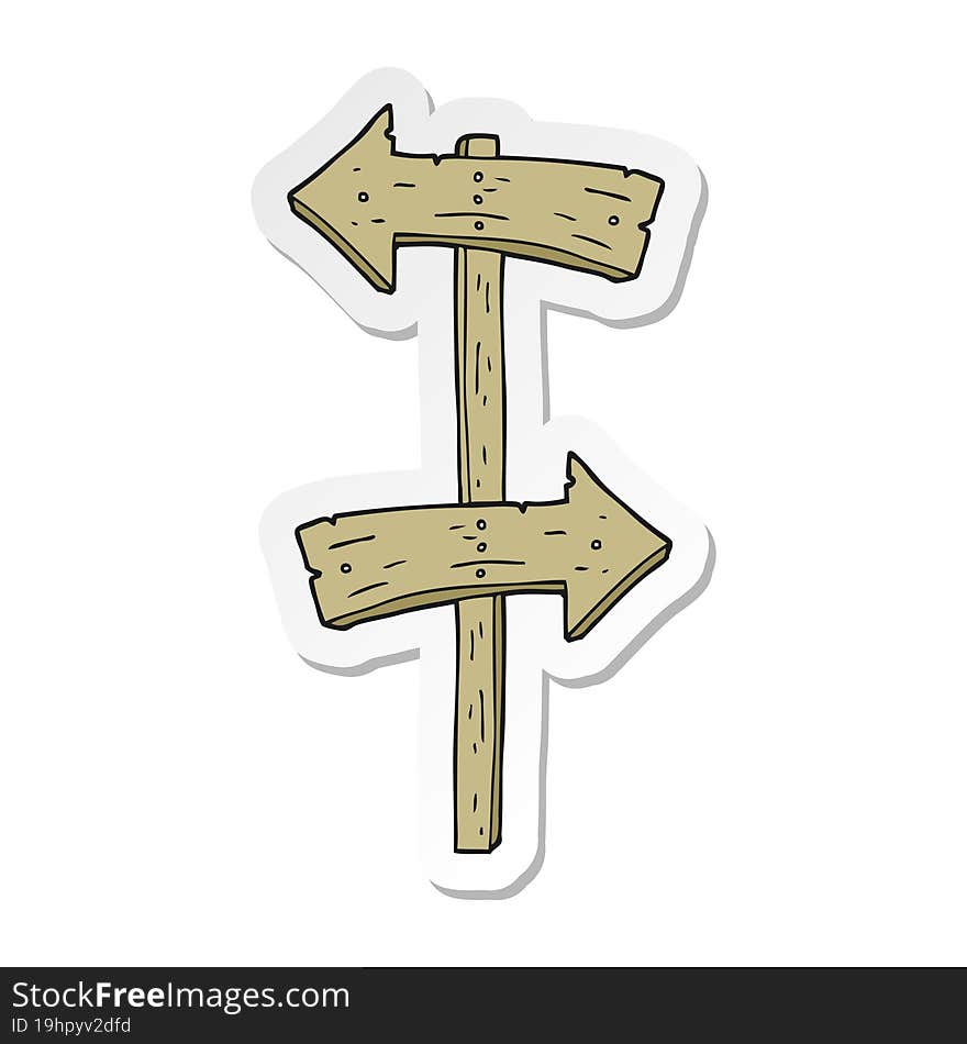 sticker of a cartoon wooden direction sign