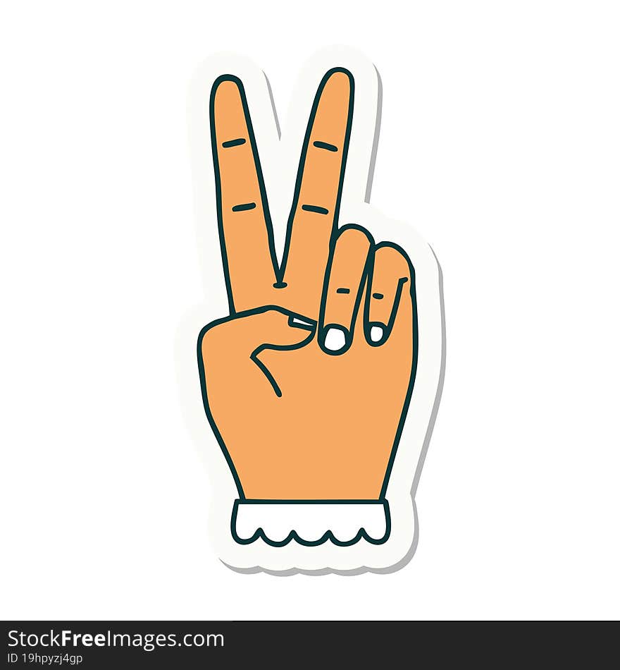 sticker of a peace symbol two finger hand gesture. sticker of a peace symbol two finger hand gesture