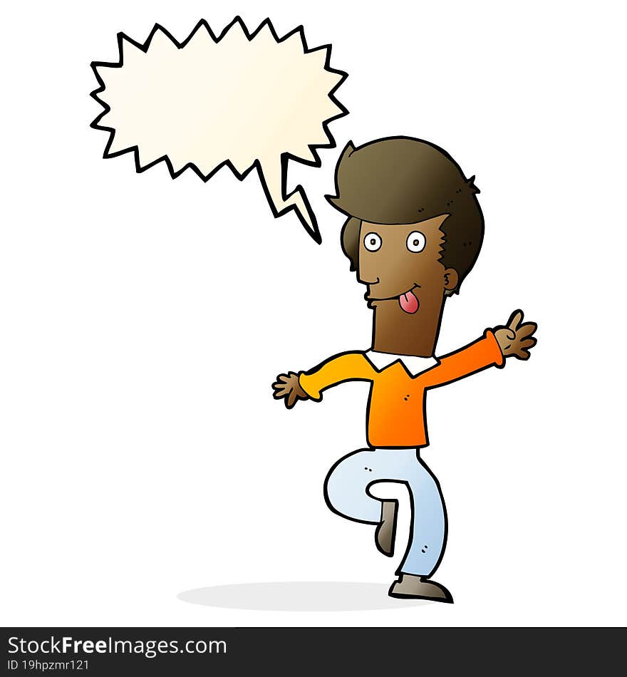 cartoon man dancing with speech bubble