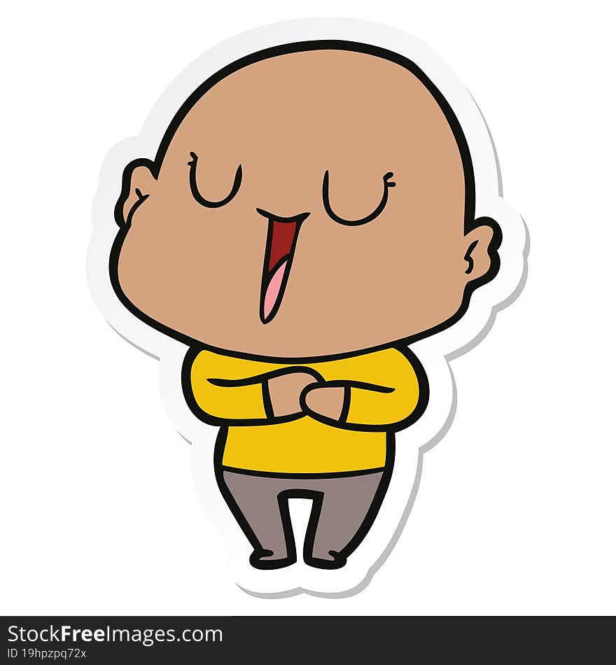 Sticker Of A Happy Cartoon Bald Man